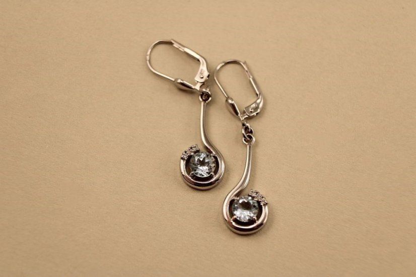 Náušnice - Topás - číre zirkóny - biele zlato - 14 karátov