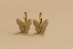 Náušnice- kruhy- motýľ- zirkóny- zacvakávacie- pozlátené striebro