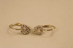 Náušnice- srdiečka- číre zirkóny- brizúra- žlté zlato-14 karátov