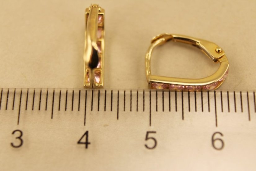 Zlaté dámske náušnice - Klasický patent - Zirkóny - 14k - Žlté zlato