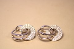 Náušnice -dvojité krúžky-s čírymi zirkónmi- zacvakávacie zapínanie-rhodium-striebro