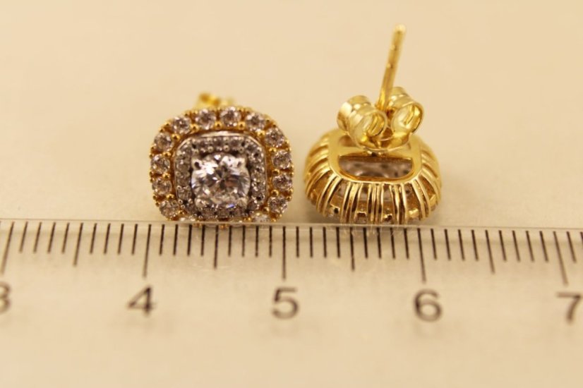 Zlaté náušnice, žlté zlato a číre zirkóny, 3,10g 14k 585/1000