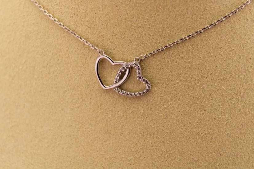Zlatá celebritka - Dve srdcia - Zirkón - Biele zlato - 14k