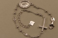 Ružencový náramok-obojstranný medailón-číre zirkóny-rhodium-striebro