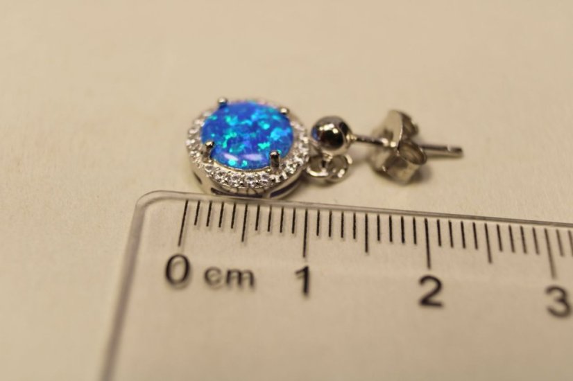 Náušnice- visiace-modrý opál-číre zirkóny-puzetky-striebro