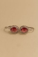 Náušnice- rúžový kameň- číre zirkóny- patent- rhódiované striebro