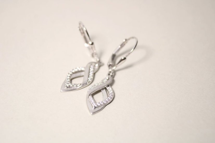 Strieborné náušnice v tvare kvapky so zirkónmi, rhodium, klasické zapínanie, 2,05 g, 925/1000