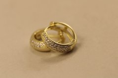 Náušnice- kruhy- číre zirkóny- kĺb- pozlátené striebro