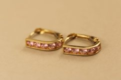 Zlaté dámske náušnice - Klasický patent - Zirkóny - 14k - Žlté zlato
