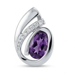Prívesok-fialový Ametyst-číre zirkóny-rhodium-striebro