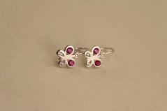 Náušnice - motýľ - číre/rúžové zirkóny - biele zlato - brizúra -14 karátov