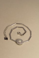 Náramok-biely opál- číre zirkóny-rhodium-striebro