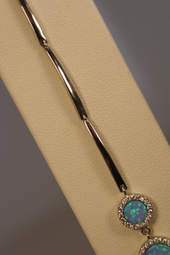 Strieborný náramok zdobený modrý opál,zirkóniky, 20cm, 4,47g, ródium, 925/1000
