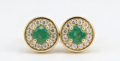 Náušnice-smaragd-číre zirkóny-šrubky-pozlátené striebro