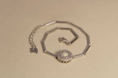 Náramok-biely opál- číre zirkóny-rhodium-striebro
