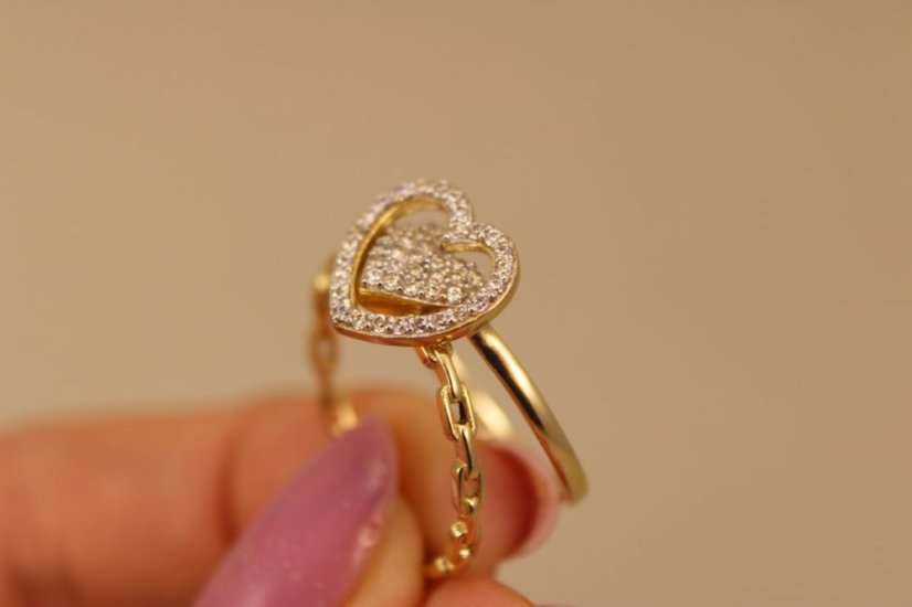 Zlaté prstene, žlté zlato, vzor srdcia, číre ziróny, veľkosť 59, 3,28g 14k 585/1000