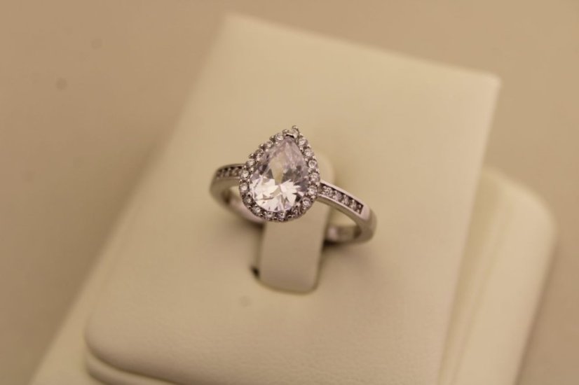 Strieborný prsteň slza - Číry zirkón - 925 - rhodium