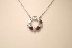 Strieborná celebritka s príveskom zdobeným zirkónmi a srdiečkami, rhodium, 39,5-45 cm, 2,23 g, 925/1000