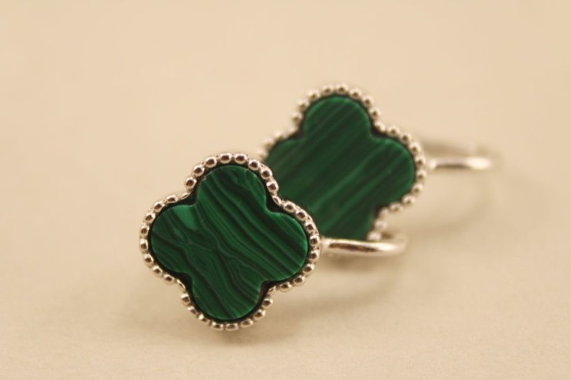 Náušnice-ďatelinka-zelený malachit-patent-rhodium-striebro