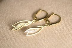 Zlaté visiace náušnice listy, číre zirkóny, žlté zlato, patentové zapínanie, 1,95 g, 14K, 585/1000