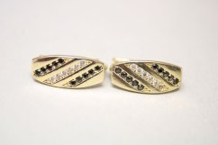 Zlaté naušnice na klasické zapínanie, žlté zlato, čire a čierne zirkóny, 2,08 g, 14 karátov, 585/1000