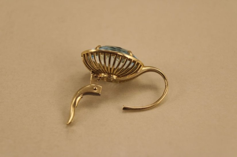 Náušnice - prírodný topás - patent - žlté zlato -14K