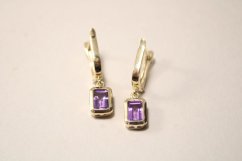 Náušnice- visiace- fialový zirkón- francúzsky patent- žlté zlato- 14 karátov