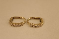 Náušnice- polkruhy- číre zirkóny- patent- žlté zlato- 14K