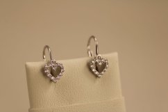 Náušnice - srdiečka - číry zirkón - brizúra - biele zlato - 14K