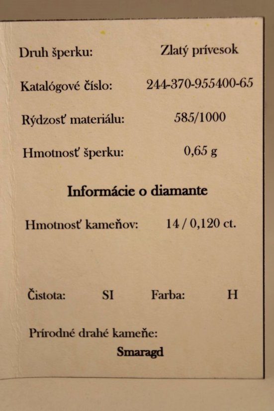 Celebritka - Smaragd - diamanty 0,120 ct - SI/H -biele zlato - 14 karátov