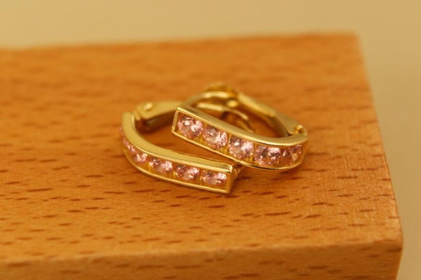 Zlaté dámske náušnice - Klasický patent - Zirkóny - 14k - Žlté zlato