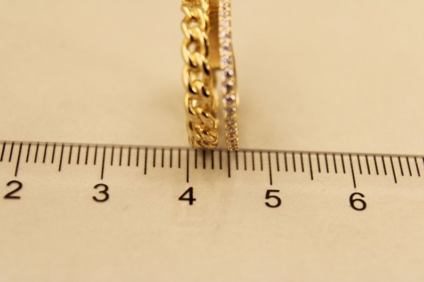 Zlatý prsteň, žlté zlato dvojitý vzor s čírymi zirkónmi, veľkosť 50 2,80g 14k 585/1000