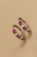 Náušnice- kruhy- rúžové a číre zirkóny- zacvakávacie- rhódiované striebro