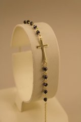 Zlatý náramok - Krížik - čierne guličky - 14k - žlté zlato