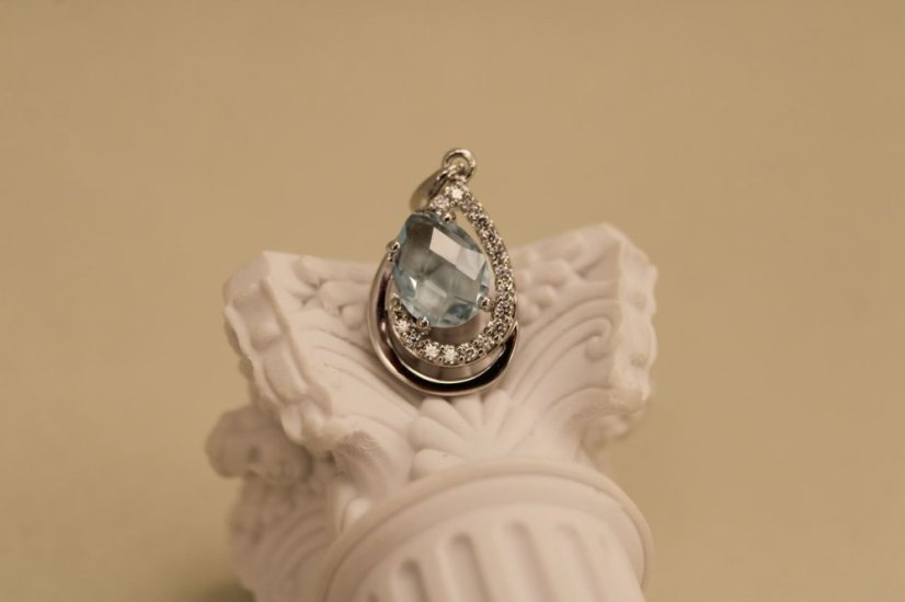 Prívesok - Topás - číre zirkóny - rhodium - striebro