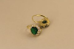 Náušnice- zelený kameň - zirkóny- patent- pozlátené striebro