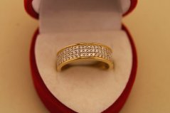 Zlatý prsteň - Trojrad zirkónov - Žlté zlato - 14k