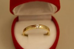 Prsteň - hladká obruč - číry zirkón - žlté zlato - 14K