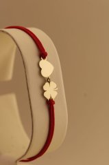 Šnúrkový náramok - Srdce a štvorlístok - Žlté zlato - 14k