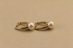 Náušnice - biele perly - francúzsky patent - žlté zlato - 14K