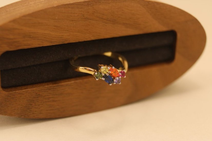 Prsteň - farebné zirkóny - žlté zlato - 14 karátov