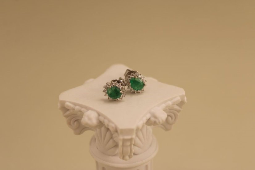 Náušnice - Smaragd - číre diamanty 0,260 ct - SI/H - biele zlato - 14 karátov
