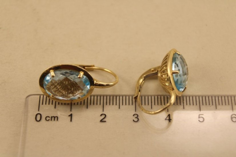 Náušnice - prírodný topás - patent - žlté zlato -14K