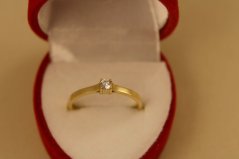 Prsteň - číry zirkón - žlté zlato - 14 karátov