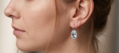 Náušnice- modrý Topás- číre zirkóny- patent- biele zlato- 14 karátov