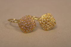 Náušnice- žlté zlato- číre zirkóny- patent- 14 karátov