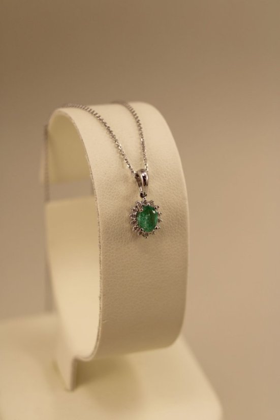 Celebritka - Smaragd - diamanty 0,120 ct - SI/H -biele zlato - 14 karátov