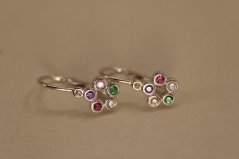 Náušnice - kvietky - farebné zirkóny - biele zlato - brizúra -14K