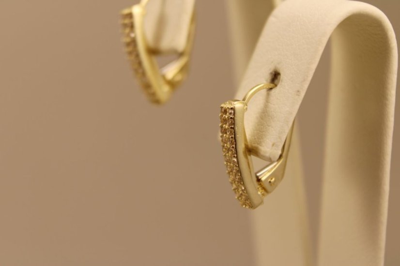 Zlaté náušnice, žlté zlato, klasický patent, číre zirkóny, 1,88g, 14k 585/1000