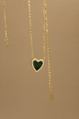 Celebritka - srdiečko - zelený malachit - číry zirkón - pozlátené striebro